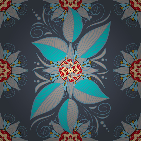 Seamless exotic pattern with many blue tropical flowers. Blooming jungle. Motley vector illustration.のイラスト素材