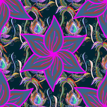 Small colorful flowers. The elegant the template for fashion prints. Spring floral background with blue flowers. Vector cute pattern in small flower. Motley illustration.のイラスト素材