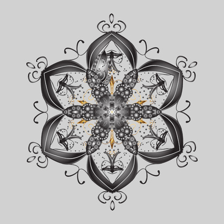 Snow crystal regular texture on colors. Vector with stylized snowflakes. Winter, New Year, Christmas simple design on a gray background.のイラスト素材