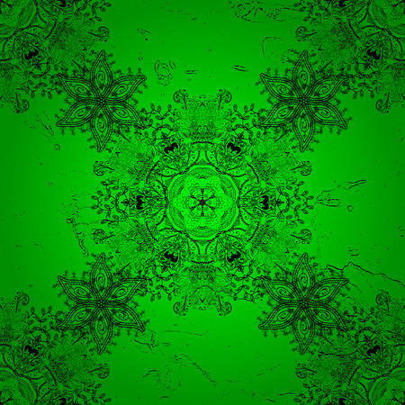 Vector colored snowflakes design decorative Christmas element on a green background.のイラスト素材