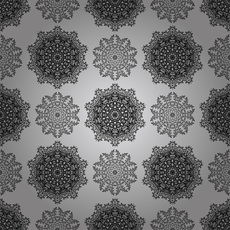 Stylish graphic pattern. Sketch baroque, damask. Dim elements on gray background. Seamless vector background. Floral pattern.のイラスト素材