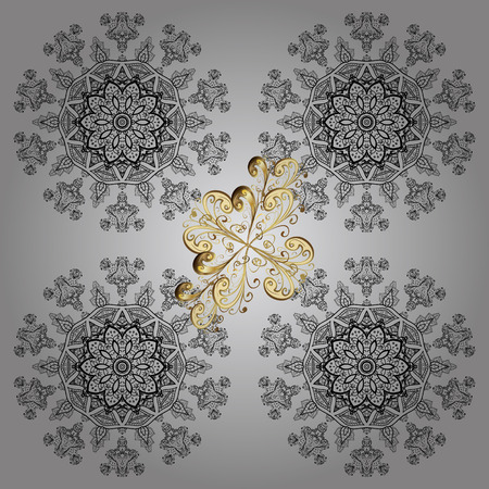 And gray simple Christmas pattern - varied Xmas snowflakes with dots. Happy New Year winter background. Vector design for textile, sketch, fabric, wrapping paper.のイラスト素材