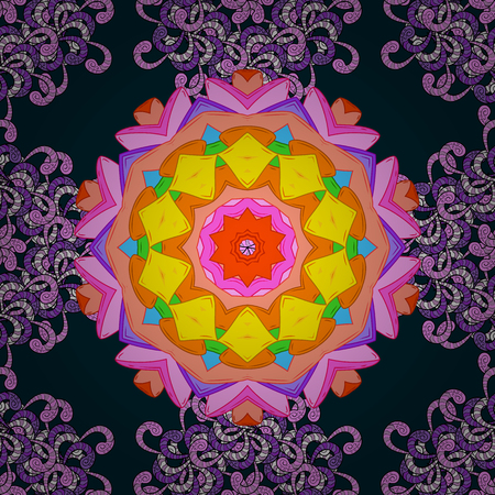 Background texture, sketch, floral theme in blue colors. Abstract ethnic vector seamless pattern. Tribal art boho print, vintage flower background.のイラスト素材