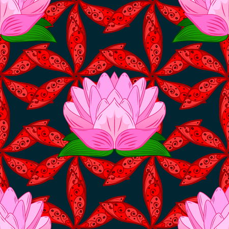 Floral seamless pattern with bright summer flowers in colors. Endless vector texture for romantic design, decoration, greeting cards, posters, wrapping, for textile print and fabric.のイラスト素材