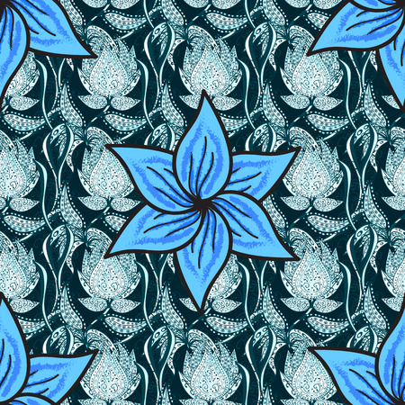 Vector seamless colorful floral pattern. Hand drawn floral texture, decorative flowers.のイラスト素材