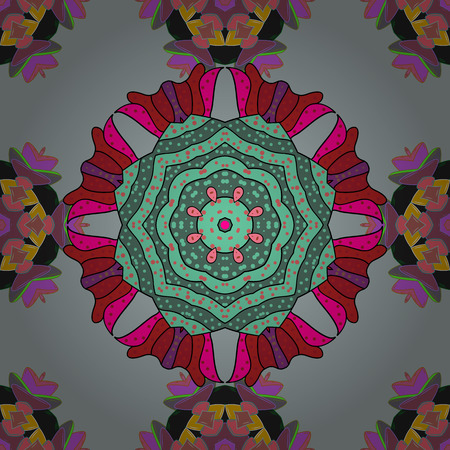 Vector template greeting card, invitation and advertising banner, brochure on a colorful background. Vintage Invitation or wedding card with mandala pattern and elegant floral elements.のイラスト素材