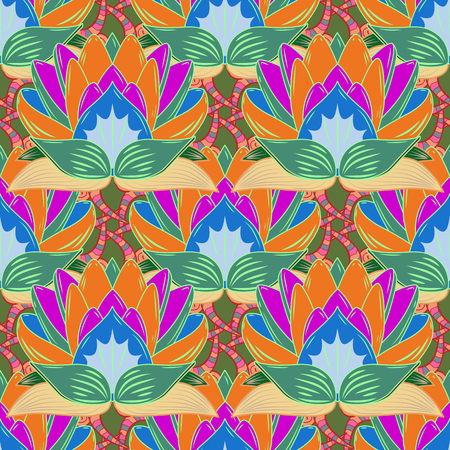 Varicolored vector seamless illustration. Tropical seamless pattern with many abstract flowers.のイラスト素材