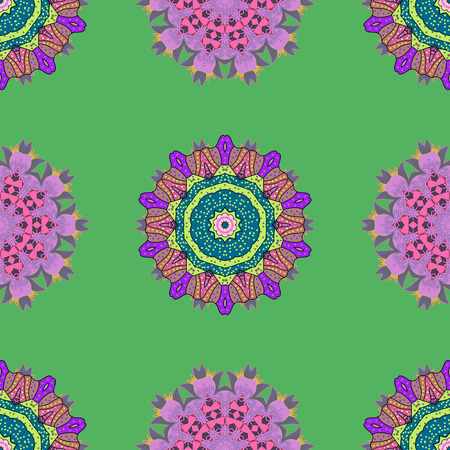 Vector hand-drawn mandala, colored abstract pattern on a background.のイラスト素材