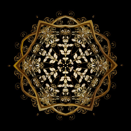 Design. Vector background for Christmas with decorative golden snowflakes. Pattern on black background.のイラスト素材