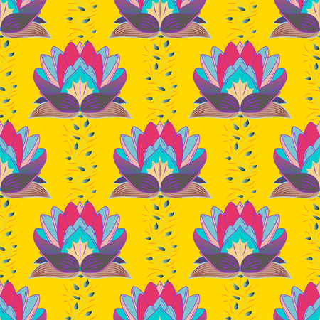 Floral seamless pattern with bright summer flowers in colors. Endless vector texture for romantic design, decoration, greeting cards, posters, wrapping, for textile print and fabric.のイラスト素材