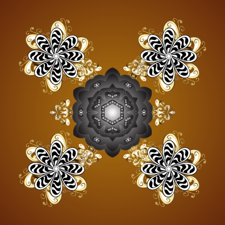 Winter vector frame with arabesques, doodles, dots and snowflakes. Fine greeting card. Colorful seamless pattern on a brown background.のイラスト素材