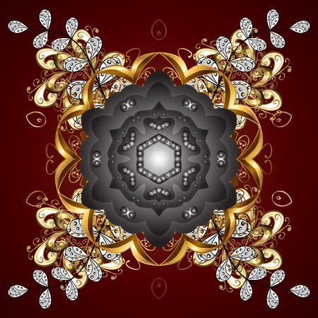 Vector winter illustration in brown colors. Hand drawn abstract golden snowflakes. Template for cover, poster, t-shirt or fabric.のイラスト素材