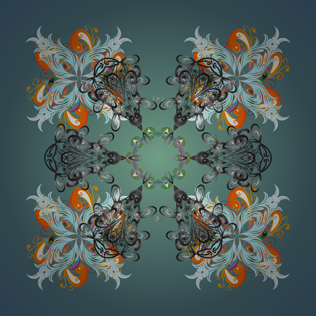 Abstract vector snowflakes on colors background colorful pattern. Hand drawn design with abstract winter doodles. Merry Christmas and Happy New Year lettering quote.のイラスト素材