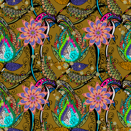 Hand drawn seamless flower illustration. Seamless pattern abstract floral background. Vector sketch of many abstract flowers in colors.のイラスト素材