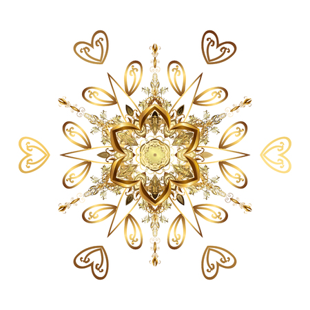 Vector Christmas golden snowflakes with doodles and dots on white background. Winter boarder. Abstract border. Vector pattern, Christmas background.のイラスト素材