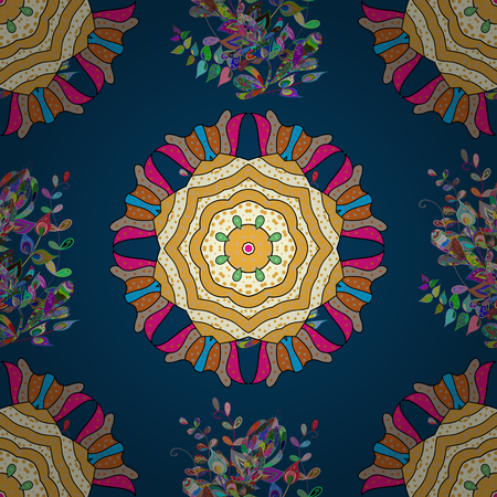Decorative Indian Round Mandala on colorful background. Invitation Card, Scrapbooking. Colored over. Islam, Arabic, Indian, Turkish, Pakistan. Vintage pattern. Christmas Card Mandala Design.のイラスト素材