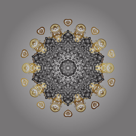 Simple snowflakes ornamental pattern, floral elements, decorative ornament. Arab, Asian, ottoman motifs in colors. Vector illustration. Ornamental pattern on gray background.のイラスト素材