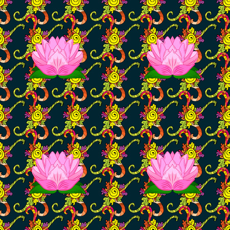 Multicolor ornament of small simple flowers, vector abstract seamless pattern for fabric or textile design.のイラスト素材