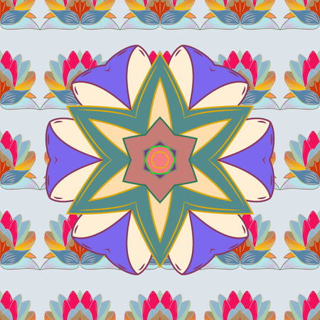 On colorful background. Seamless pattern in vintage style with bouquets of flowers. Vector illustration.のイラスト素材