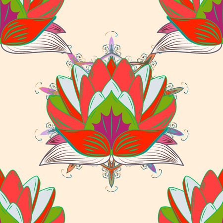 Flowers on colorful background. Flat Flower Elements Design. Colour Summer Theme seamless pattern Background. Seamless retro pattern with flowers.のイラスト素材