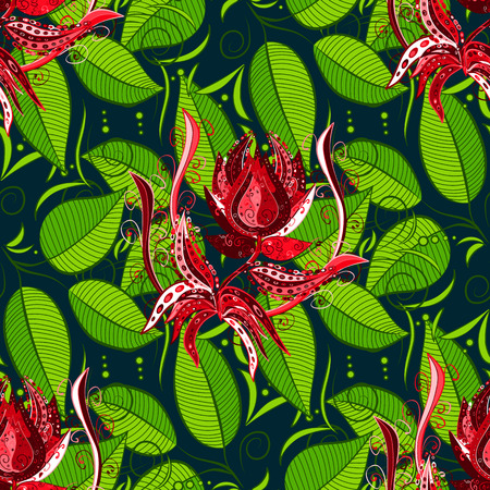 3d flowers, seamless. Vector illustration. On dark background.のイラスト素材