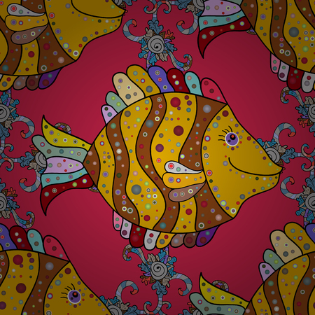 Can use for wrapping, decoration, sketchs, prints. Watercolor seamless pattern. Hand drawn illustration. Underwater life. Fishes.のイラスト素材