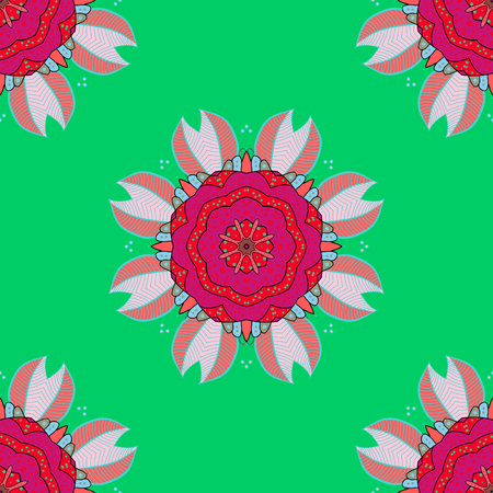 Seamless pattern mehndi floral lace of buta decoration items on colorful background. Vector floral wedding decorative elements.のイラスト素材