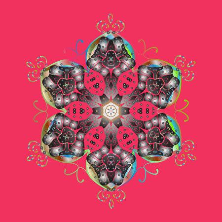Falling Christmas stylized snowflakes. Snowflakes, snowfall. Illustration. Beautiful vector snowflakes isolated on a colorful background.のイラスト素材