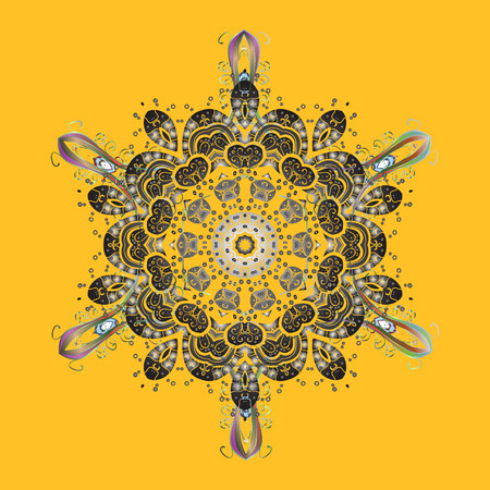 Ethnic of Lace Snowflakes. Lacy Fashion Print for Textile. Vector illustration. Folk Style. Stylized Flowers. Design for Fabric or Sketch. Decorative Texture Background of Mandalas.のイラスト素材