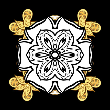 Snow crystal regular texture on black colors. Vector with stylized snowflakes. Winter, New Year, Christmas simple design on a white background.のイラスト素材