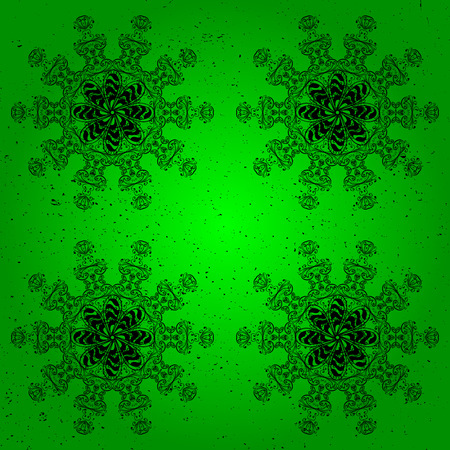 Traditional classic black vector pattern on green background with black elements. Oriental ornament in the style of baroque.のイラスト素材
