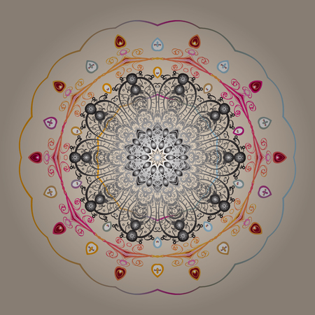 Isolated cute snowflakes on colorful background. Vector illustration. Abstract mandala or whimsical snowflake line art design.のイラスト素材