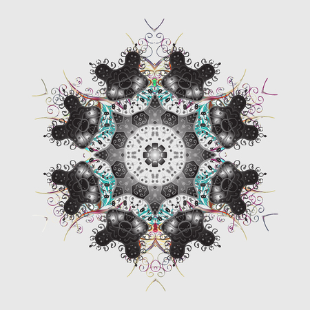 Snowflake ornamental pattern. Vector illustration. Snowflakes pattern. Flat design with abstract snowflakes isolated on colorful background. Snowflakes background.のイラスト素材