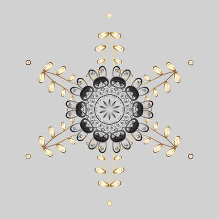 Winter christmas snow flat crystal element. Xmas frost snow flake isolated silhouette symbol. Weather illustration ice collection. Snowflake vector icon gray background color. Vector illustration.のイラスト素材