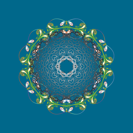 Snowflakes pattern. Vector illustration. Flat design with abstract snowflakes isolated on colors background. Snowflake colorful pattern. Vector snowflakes background.のイラスト素材