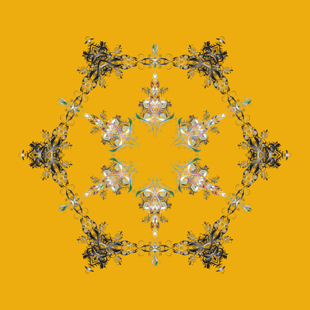 Snowflake ornamental pattern. Flat design with abstract snowflakes isolated on colorful background. Snowflakes pattern. Snowflakes background. Vector illustration.のイラスト素材