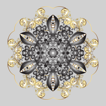 New year snowflake. Cute abstract snowflakes vector design on gray background. Flat snow doodle icons, snow flakes silhouette in colors for christmas banner, cards.のイラスト素材
