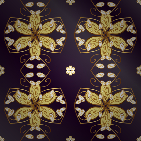 Seamless oriental ornament in the style of baroque. Vector traditional classic golden seamless pattern on lilac and purple background.のイラスト素材