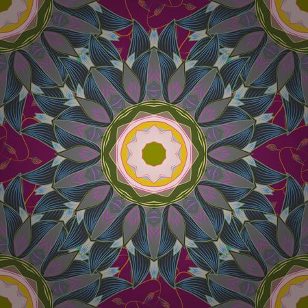 Colour Spring Theme seamless pattern Background. Seamless Floral Pattern in Vector illustration. Flowers on gray, neutral and purple colors. Flat Flower Elements Design.のイラスト素材