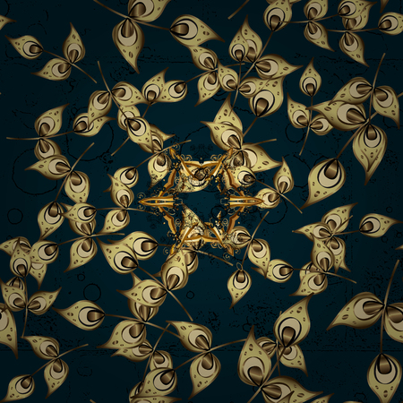 Damask background. Gold floral ornament in baroque style. Golden floral seamless pattern. Golden element on a black background.のイラスト素材