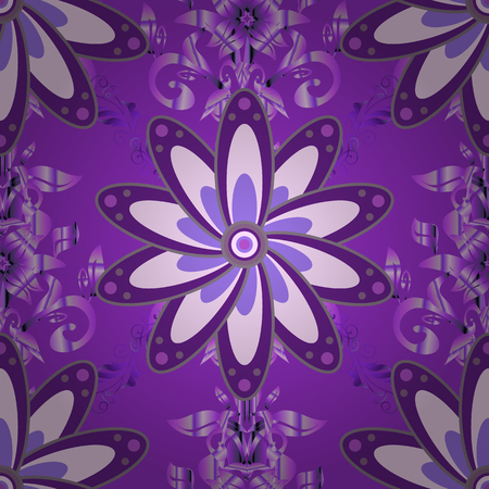 Vector illustration. Flourish ornamental spring garden texture. Floral pattern. Flowers on violet, neutral and purple colors. Flower seamless on violet, neutral and purple colors.のイラスト素材