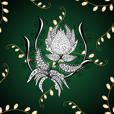 Luxury, royal and Victorian concept. Vintage baroque floral ornamental pattern in gold over blue, green and gray. Ornate vector decoration. Golden element on blue, green and gray colors.のイラスト素材