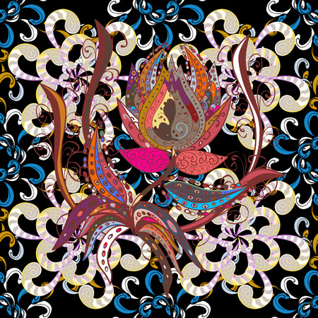 Vector Hip fabric pattern. Seamless Vintage Flower Pattern.のイラスト素材