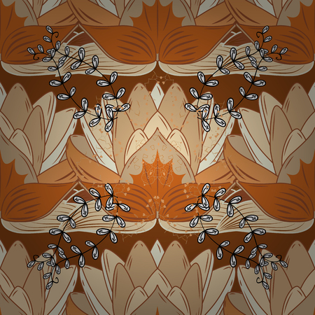 Flowers on beige, brown and orange colors. Seamless Floral Pattern in Vector illustration.のイラスト素材