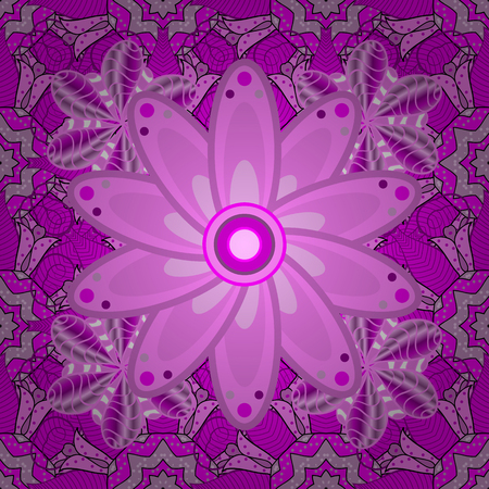 Gentle, spring floral on pink, magenta and violet colors. Vector illustration. Vector floral pattern in doodle style with flowers and leaves.のイラスト素材