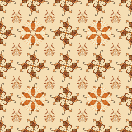 Flowers on beige, orange and brown background. Vector illustration. Seamless pattern with floral ornament.のイラスト素材