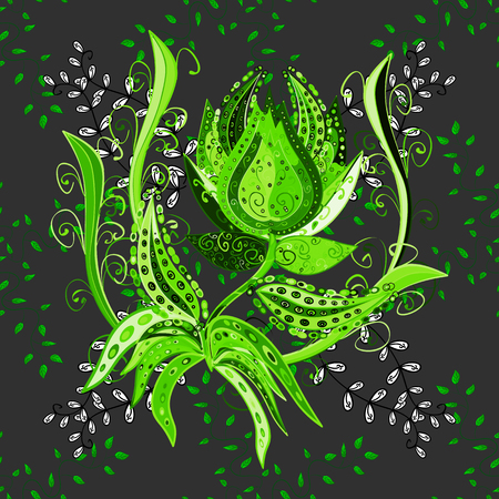 Watercolor hand painting of abstract gray, green and black flowers, seamless pattern vector background.のイラスト素材