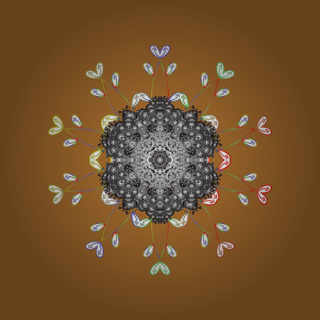 Christmas card with brown, gray and white snowflakes on brown, gray and white colors. Snowflakes background. Winter card Merry Christmas, New Year and Happy Holiday vector illustration.のイラスト素材