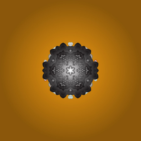 Graphic element decoration. Yellow, gray and brown silhouette snow flake sign isolated. Snowflake mosaic icon. Symbol winter, frozen, Christmas, New Year holiday. Flat design. Vector.のイラスト素材