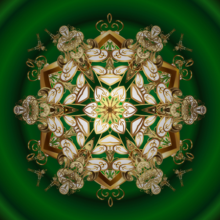 Vector design for textile, wallpaper, fabric, wrapping paper. Simple Christmas pattern - varied Xmas gold snowflakes with dots. Happy New Year winter background.のイラスト素材